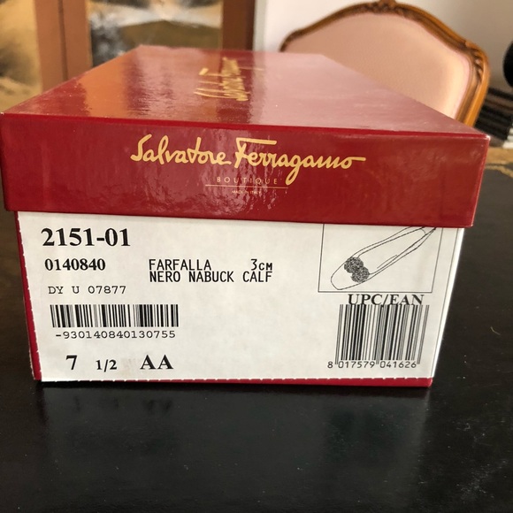 Salvatore Ferragamo FARFALLA NERO NABUCK Size 7 1/2 AA - Picture 7 of 15